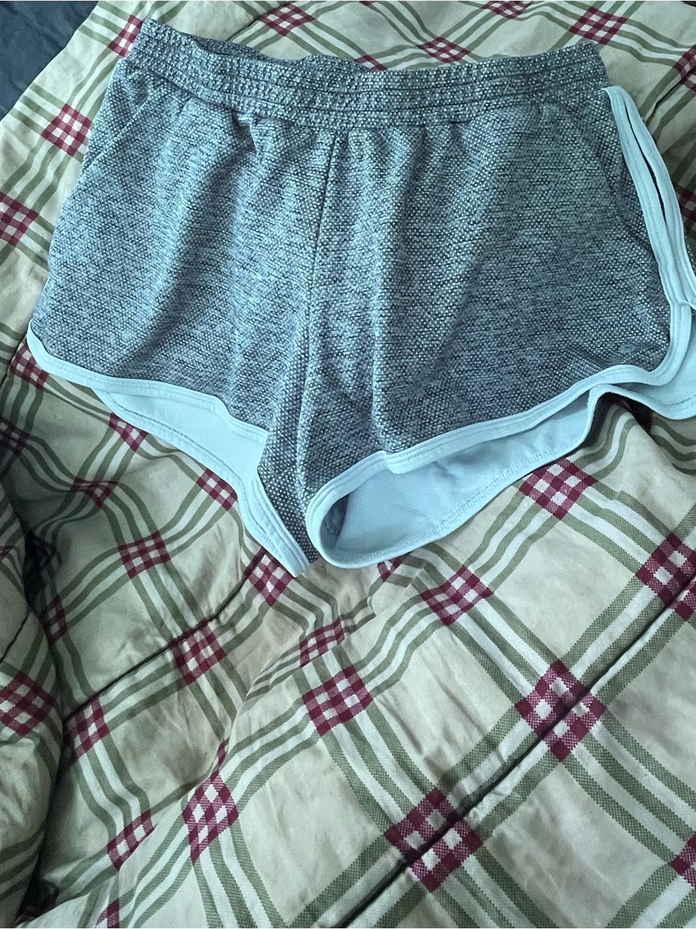 Xersion Heathered Gray Athletic Shorts with Light Blue Trim